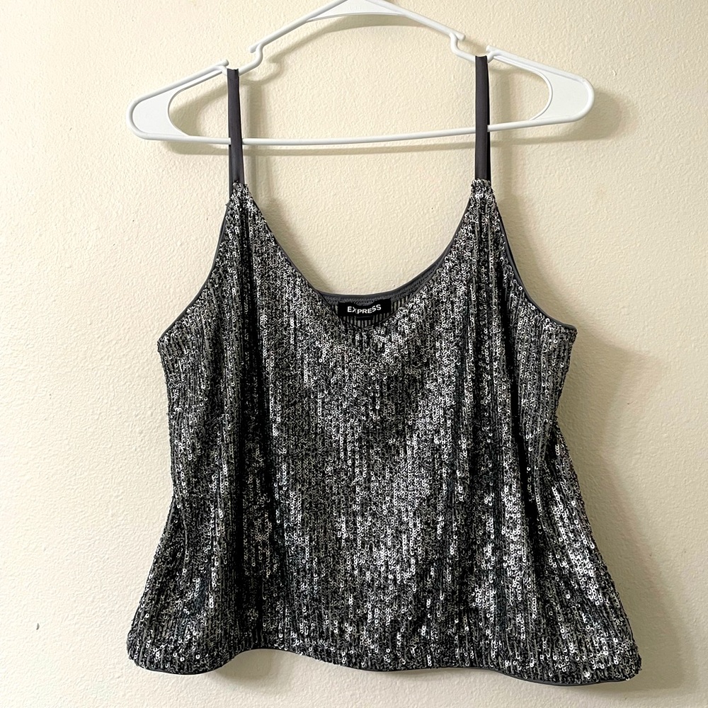 Express Silver Sequin Crop Size Medium